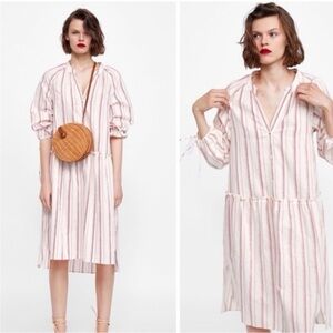 Zara premium denim collection drop waist striped dress size Small